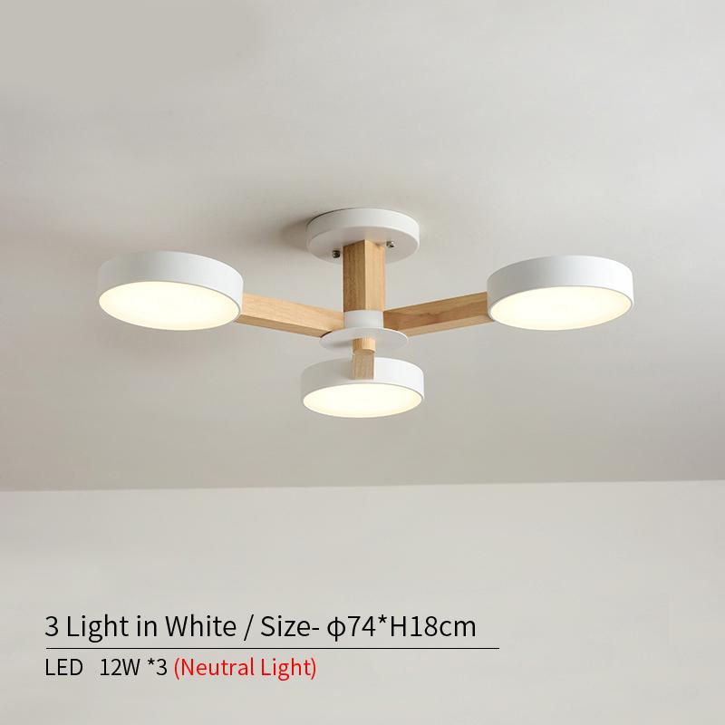 Wooden LED Chandelier with Metal Lampshade Mounted Chandeliers for Living Room White Lamp Ceiling Lustre Bedroom Hanging Light