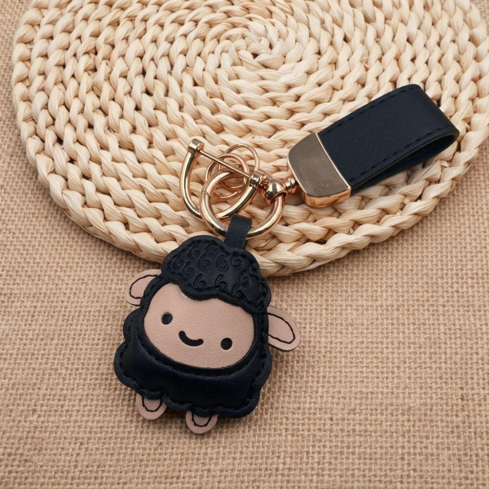 Cartoon Goat Pendant Braided Rope Goat Car Keychain Rich and Lucky Pu Sheep Keychain Women