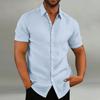 Cotton Linen Shirts Men's Retro Solid Color Top Casual Summer Loose Short Sleeve Lapel Shirt