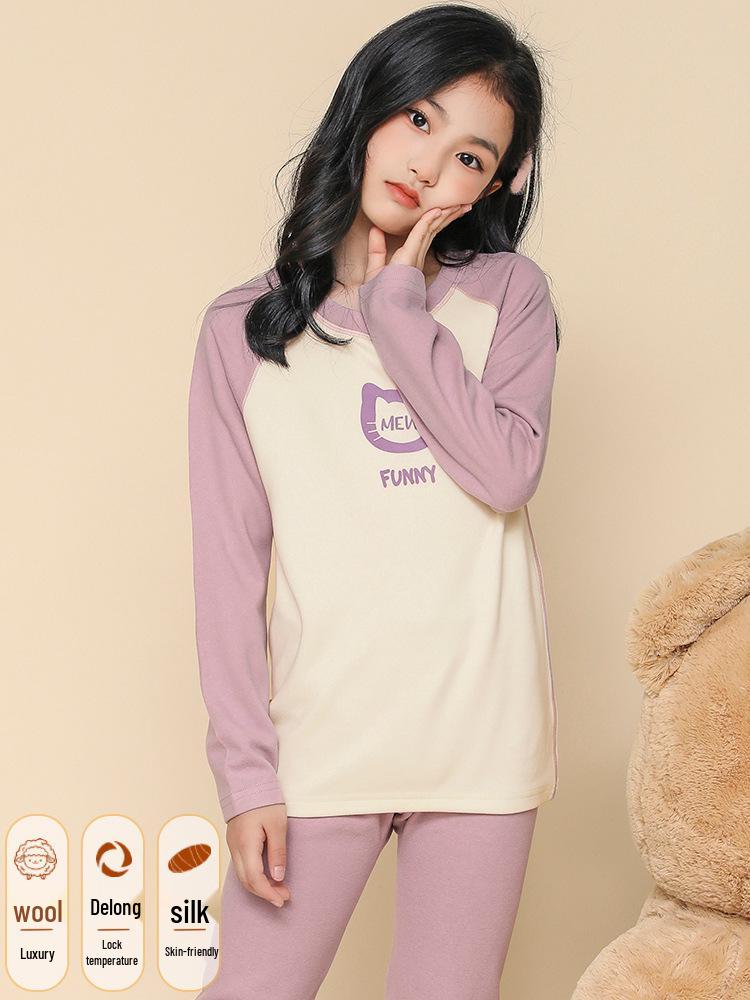 Девочки, утолщенный велюровый пижамный комплект: Теплая осенне-зимняя пижама для подростков и детей