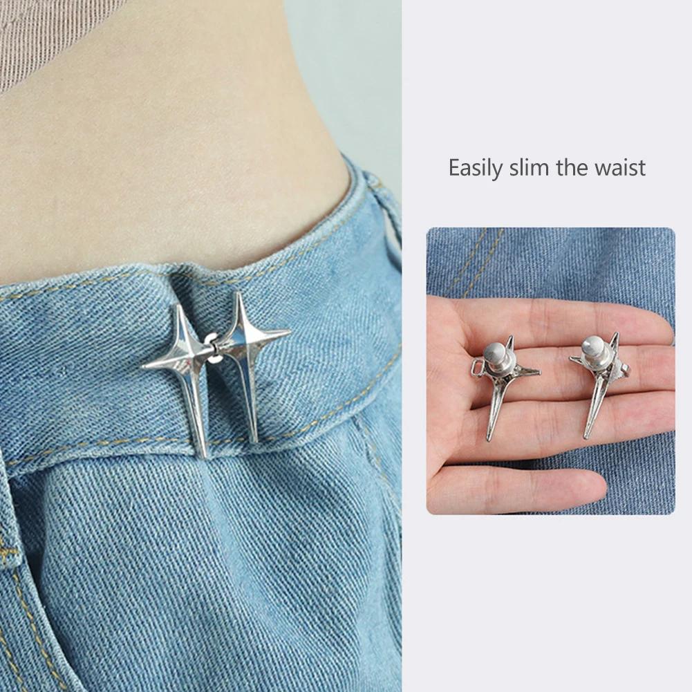 1Pc Adjustable Waist Buckle Cross Star Shape Jean Buttons Pins Detachable Metal Buttons Waist Tightener Clothing Accessories