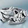 1pc Sterling Silver Plated Cute Animal Lazy Cat Adjustable Paws Finger Ring, Gifts For Girls, Cat Lovers