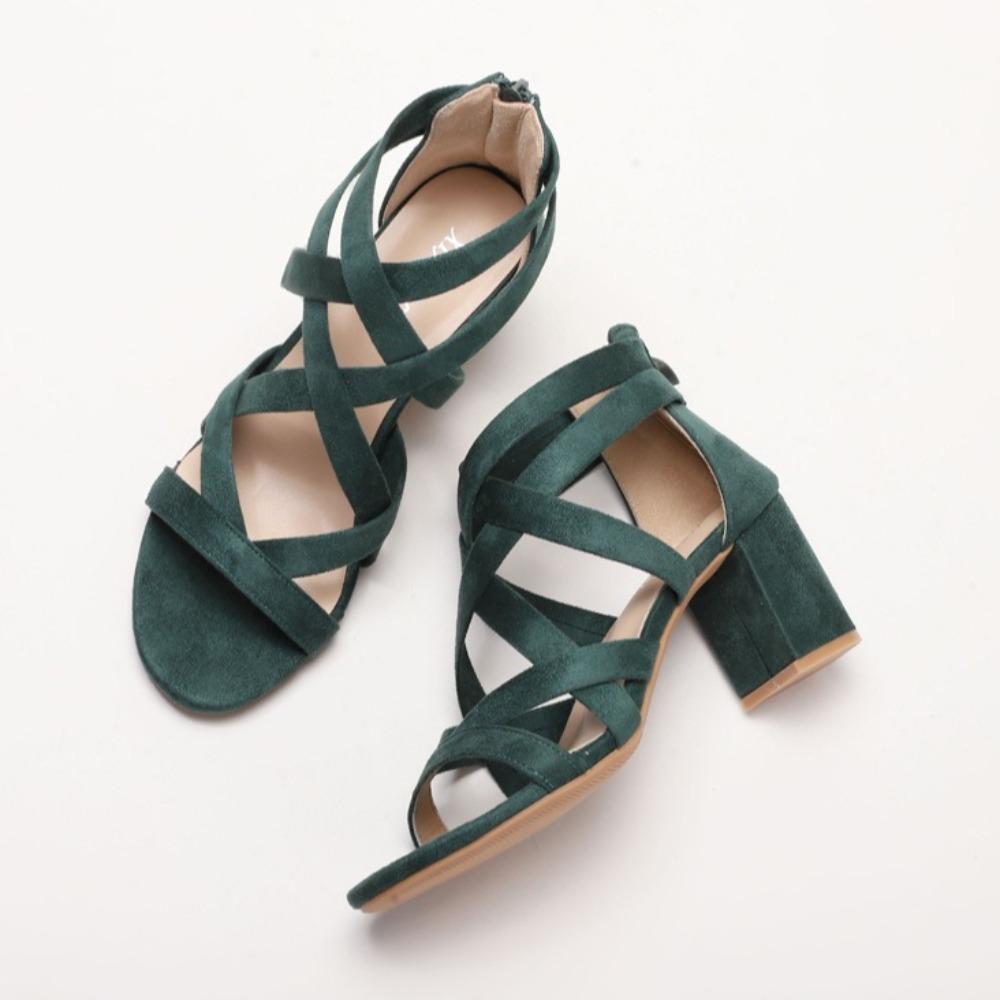 Босоножки Женские Мода 2025 Новые Универсальные Толстый Каблук Римский Стиль Высокие Каблуки Женские Босоножки Задняя Молния Летняя Женская Обувь