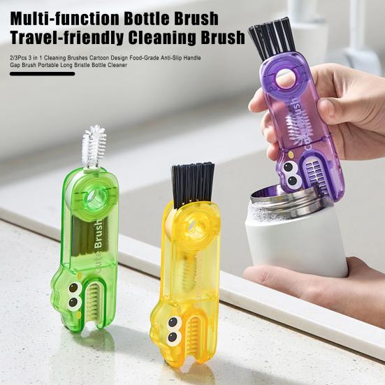 2/3 шт. 3 в 1 Щетки для чистки Мультяшный дизайн Пищевой Нескользящая ручка Щетка для зазоров Портативная Длинная щетина Очиститель для бутылок