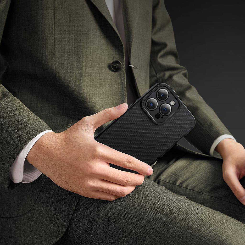 Baseus MagSafe-Compatible Black Armor Case with Tempered Glass for iPhone 14 Pro Max - Synthetic Fiber Protection