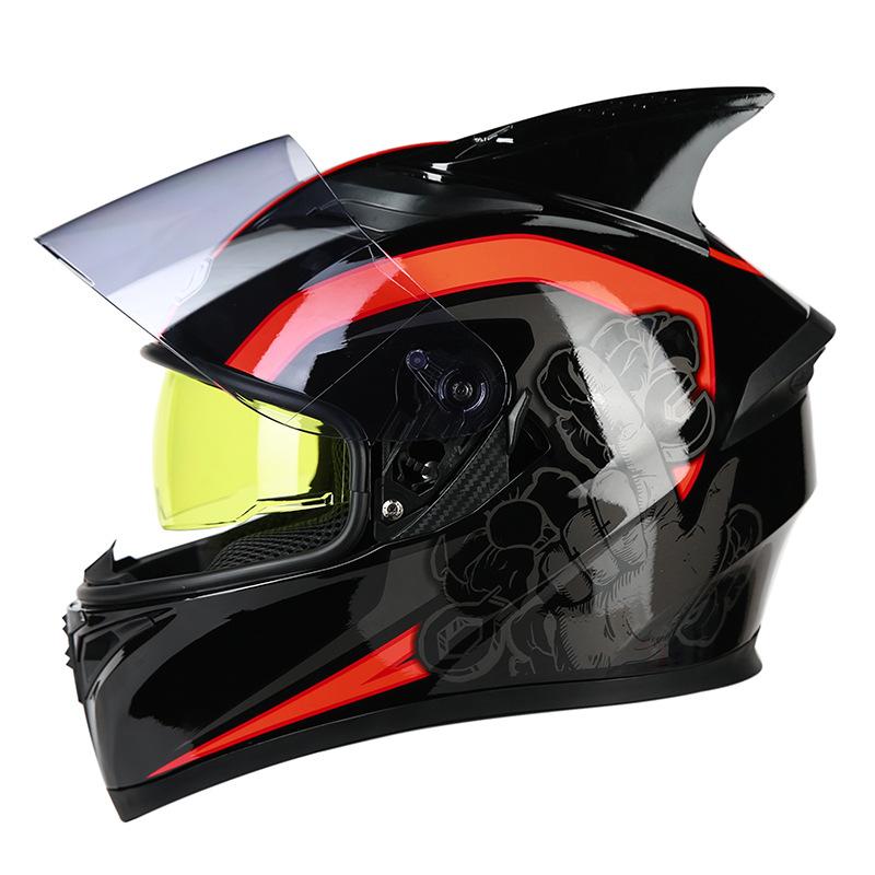 Aishi Men And Women's Electric Motorcycle Helmet Full Helmet Overlay Style Personalized Cool Rider Motorcycle With Bluetooth Horn