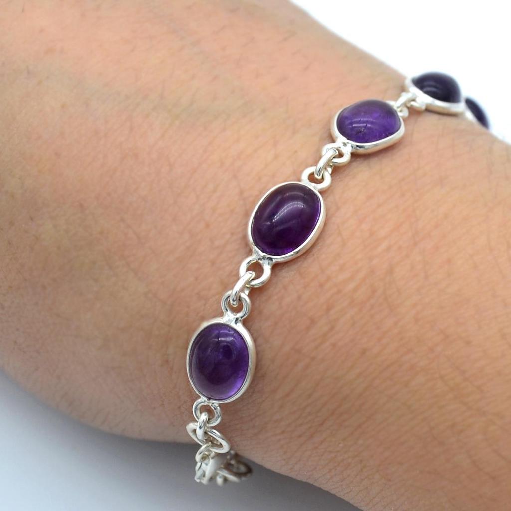 Натуральный аметист драгоценный камень стерлингового серебра 925 пробы браслет ювелирные изделия ручной работы