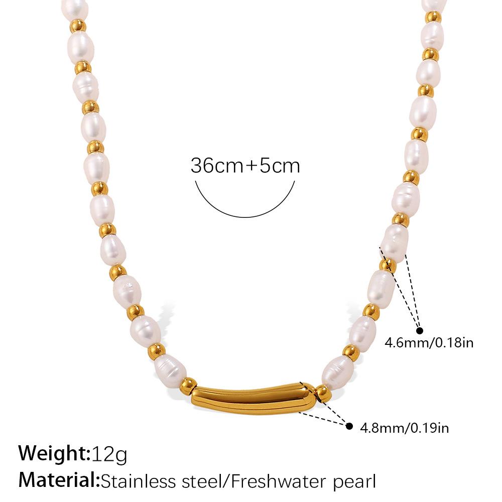 Luxury Stainless Steel 18K Real Gold Plated High Quality Natural Freshwater Pearls Gold Bead Necklaces & Bracelets Jewelry Set