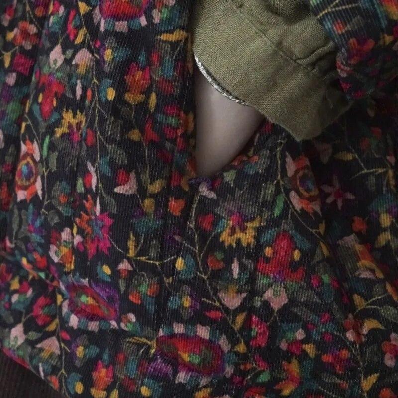 Johnature Женские вельветовые парки в китайском стиле с длинными рукавами и пуговицами, зимние винтажные пальто с цветочным принтом, теплые зимние парки