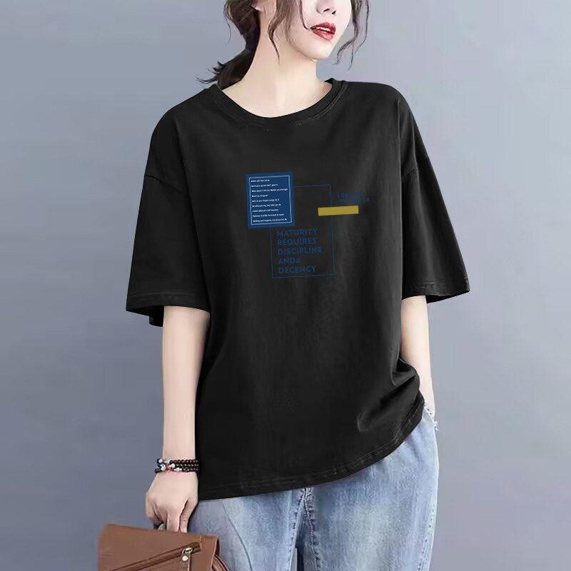 Foreign Trade Export Clearance 100% Pure Cotton Short sleeve Casual T-shirt Women Loose Fashion Clothes Temperament Half Sleeve Top Summer