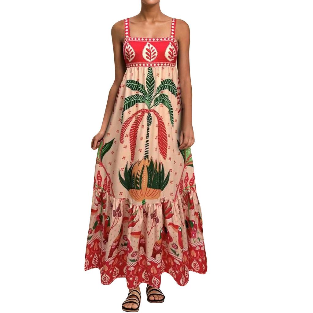 Women's Casual Fashion Vintage Floral Print Suspender Dress Elegant Holiday Dress