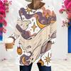 Women Plus Size Round Neck Long Sleeve Longline T Shirt Halloween Ghost Pumpkin Printed White Loose Top With Pockets