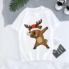 cotton   Christmas Cartoon Rudolph Reindeer Breaking Paper Print T Shirt Women Holiday Casual Short Sleeve Top