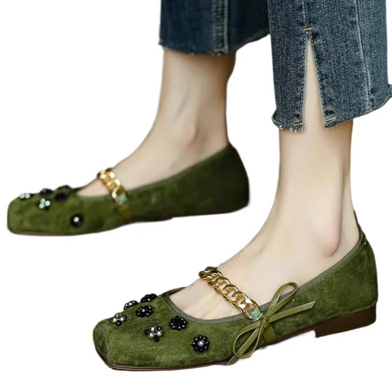 Fashion 2025 New Shallow Women's High Heels Fashion Crystal Square Toe Soft Bottom Metal Decoration Best Seller Mary Jane Shoes Zapatos