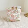 Pink Flower Small Women's Cosmetic Bag Double Layer Soft Canvas Portable Sanitary Napkin Storage Bag Coin Purse Ins Style