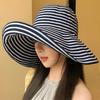 Women Wide Brim Sun Hat UV Protection Striped Beach Floppy Hat Foldable