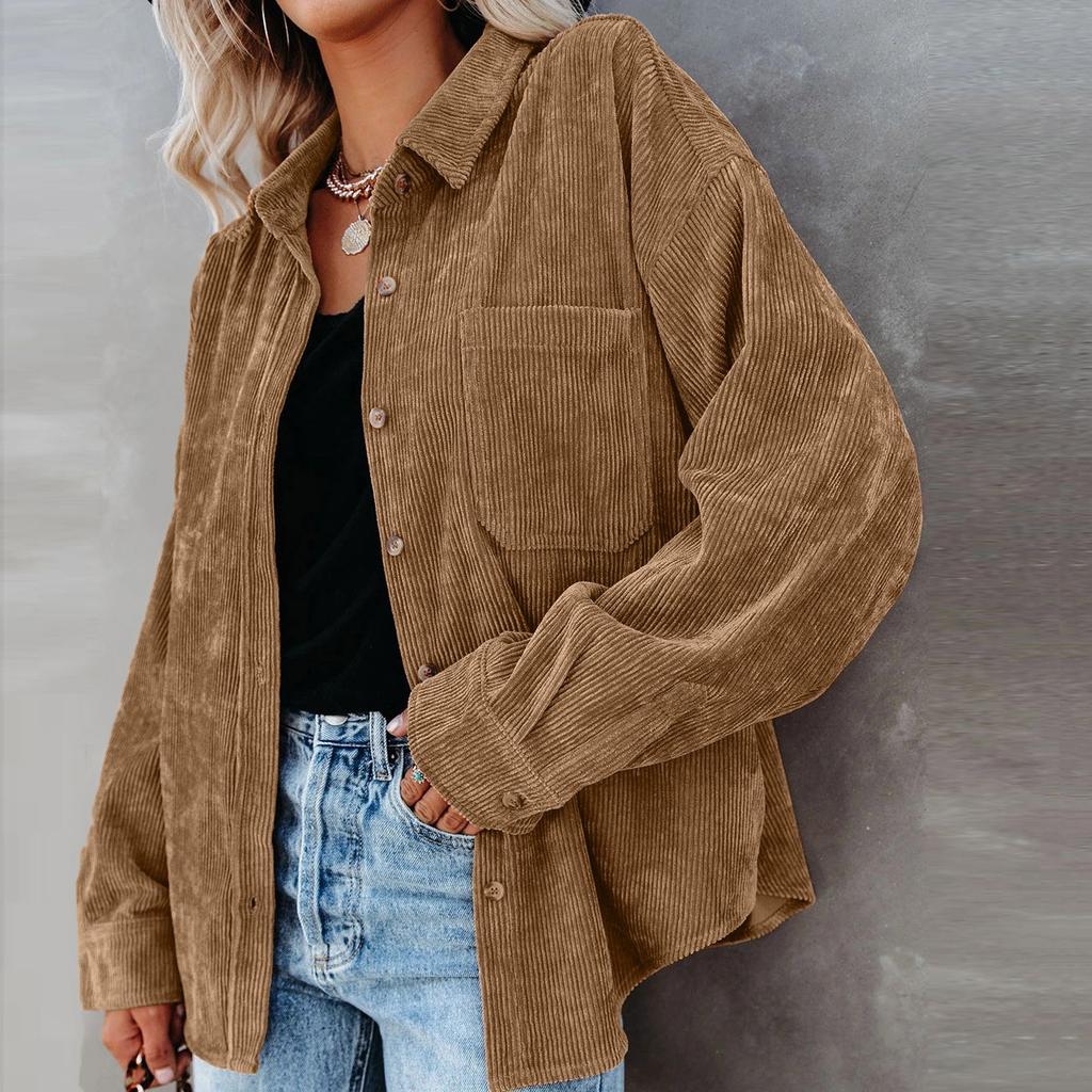 Женские и зимние рубашки Женская однотонная куртка свободного кроя с лацканами в стиле кэжуал