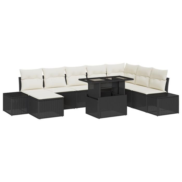 VidaXL Ensemble de canapés de jardin 9 pièces avec coussins en poly rattan noir 3349233