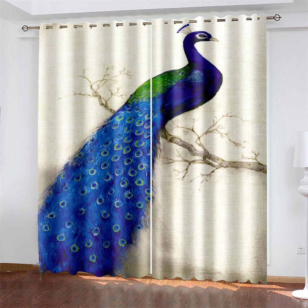 Винтажный павлин на цветочном дереве 3D цифровая печать спальня гостиная оконные шторы 2 панели