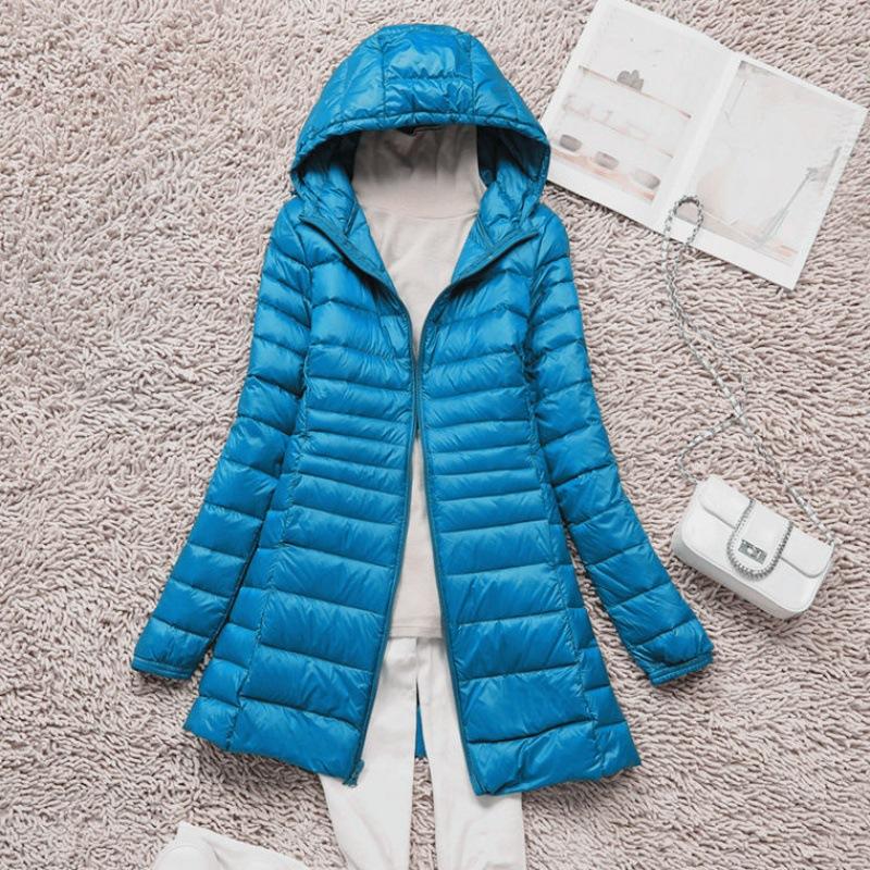 Plus Size White Duck Down Jacket Light-weight Down Jacket Women Inner Cloth Coat Ladies Long Winter Hat Hooded Femal