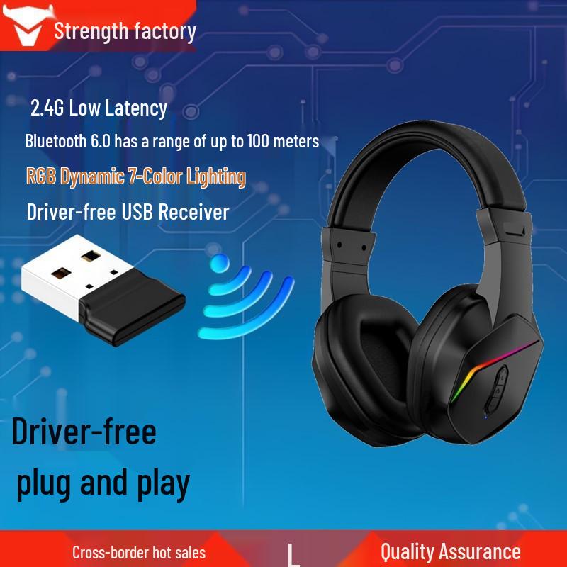 Светящаяся игровая гарнитура 2,4G Bluetooth с беспроводным USB-передатчиком - Аудио для киберспорта с низкой задержкой.