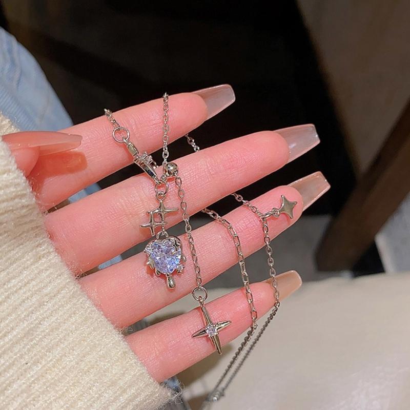 Корейское серебряное ожерелье-цепочка на ключицу с кристаллами циркона в форме сердца, подвеска-звезда в стиле Y2k, ожерелья для женщин, эстетичные украшения, подарок