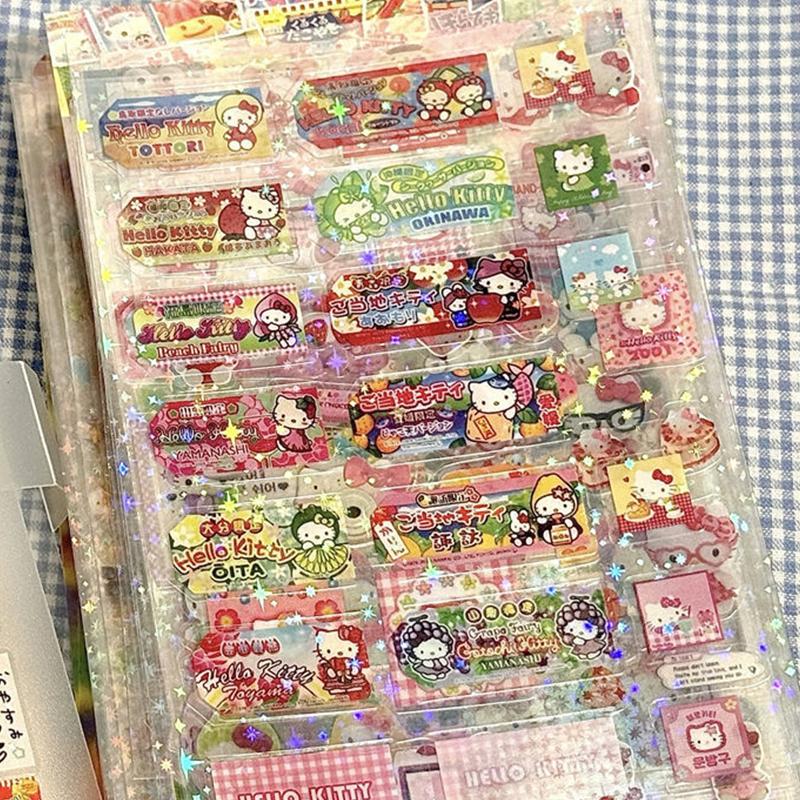 5/10 шт. Мультяшные милые наклейки Hello Kitty Rilakkuma, вырезанные наклейки, аниме, материал для блокнотов, блестящая лазерная наклейка, детская игрушка