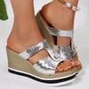 Fashion Women's Sandals Fashion Wedge Heeled Slippers New Women Rhinestone Decor Chunky Platform Sandals Woman Summer Thick Bottom Shoes