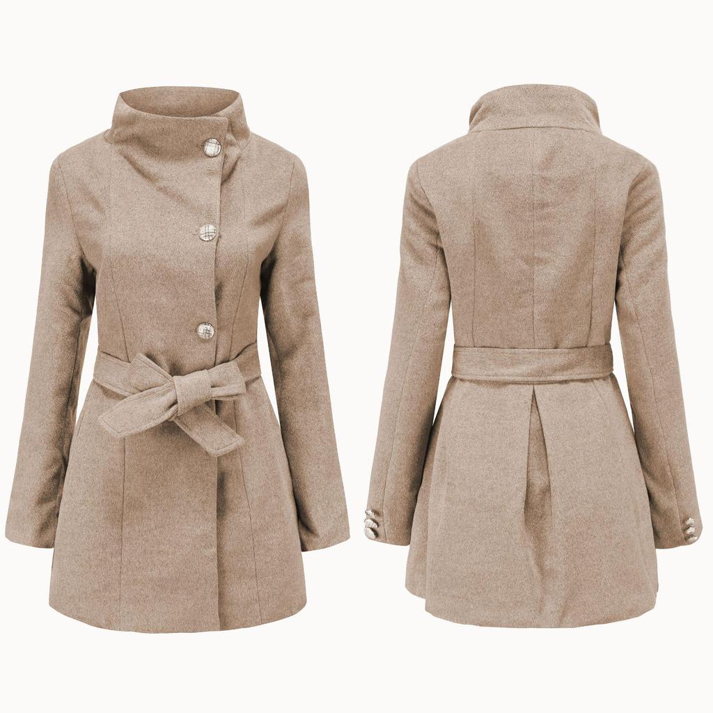 2021 European & American Autumn/Winter Women's Slim Long Sleeve Wool Coat