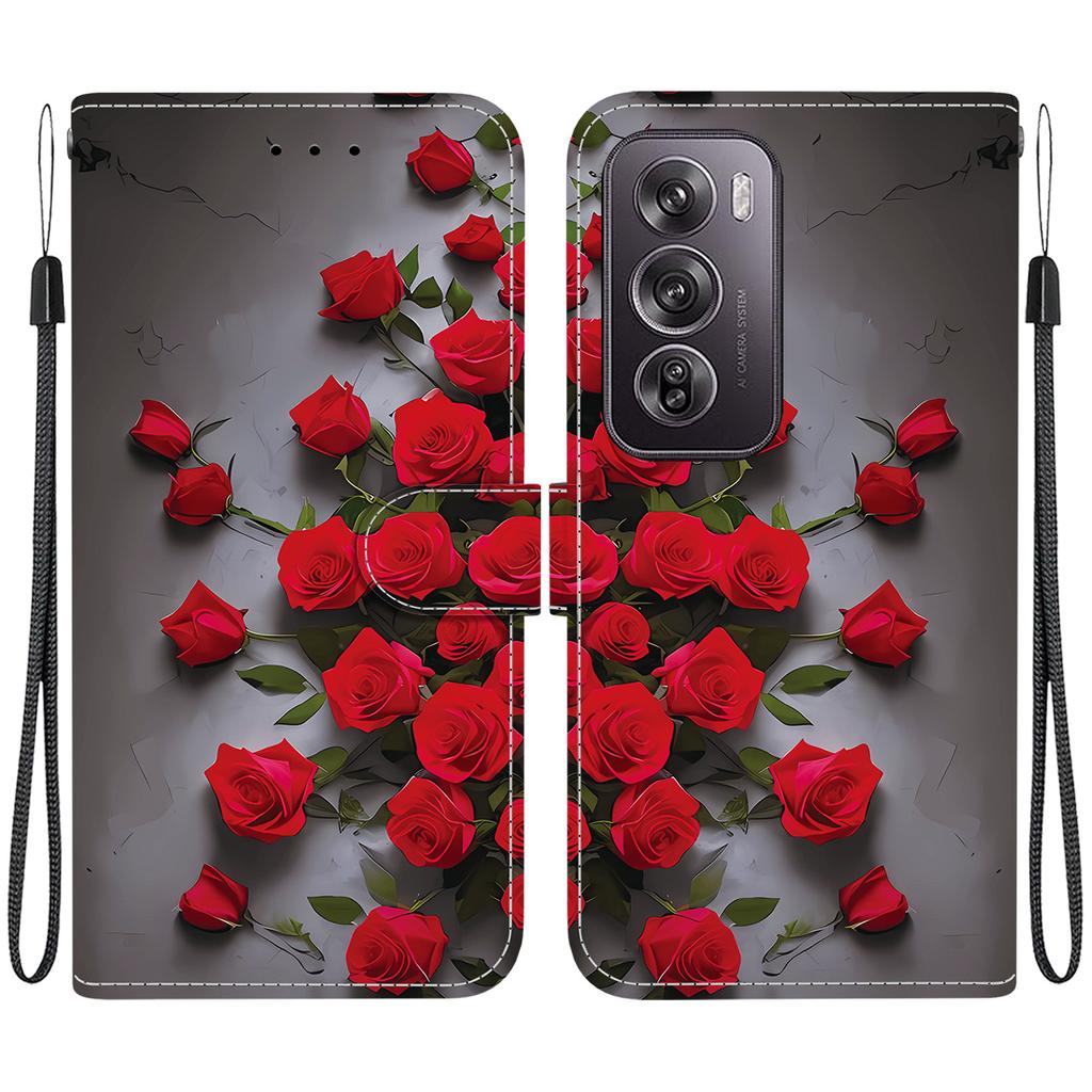 Чехол-книжка из искусственной кожи ручной работы для Oppo Reno12/Reno12 Pro, противоскользящий противоударный чехол с ремешком на запястье и дизайном в виде сердечек/роз/кошек