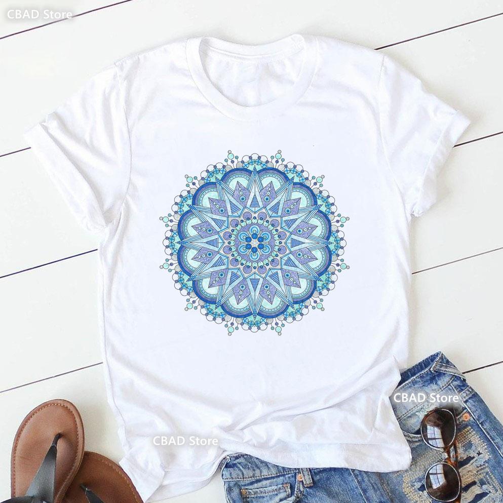 2024 Hot Sale Colorful Mandala Print Tshirt Girls Yoga Succulent Love T Shirt Women Zen Hobo Boho Paix Tshirt Female Streetwear