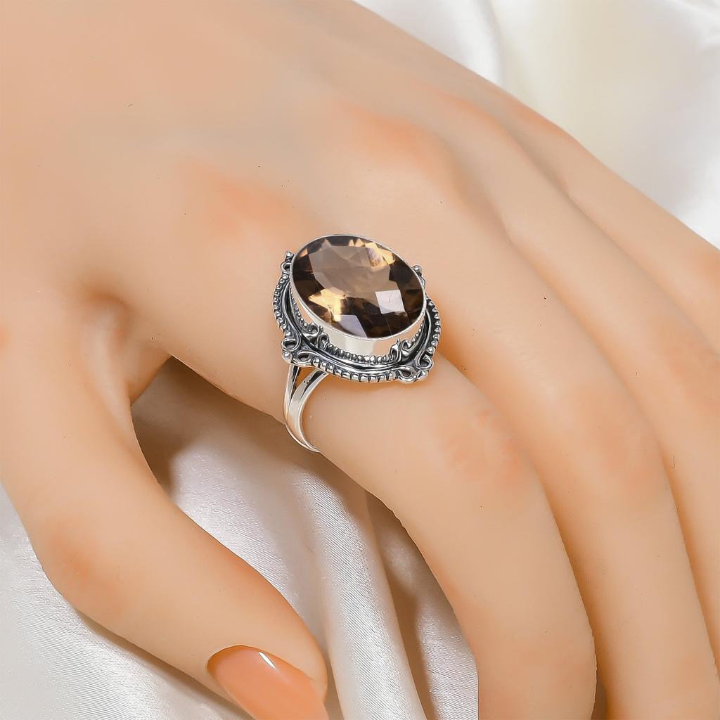 Кольцо Smokey 925 Sterling Silver V6432, коричневое кольцо, овальное кольцо, подарок на День святого Валентина, подарок для нее, подарок на день рождения, украшения ручной работы, серебряные украшения, Uniq