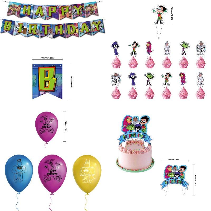 Colorful Teen Titans Go Party Decor Set Safe Eco-friendly Materials High-quality Paper 32pcs