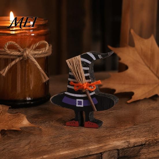 Handmade Fall Table Centerpieces Halloween Wooden Sign, Cute Ghost Witch Hat Bat Freestanding Tiered Holiday Party Accents Tray Ornament, Rustic