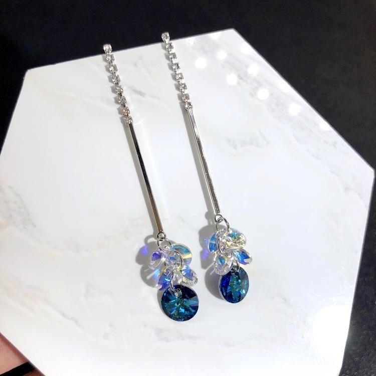 Австрийские серьги из супер-блестящего хрусталя, серьги-пусеты, нишевые серьги с высококлассным темпераментом, длинные простые серьги, серебряные иглы 925 пробы.