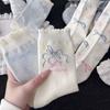 Светло-голубые носки до середины икры с балетным бантом - Корейский дизайн с рюшами из хлопка.