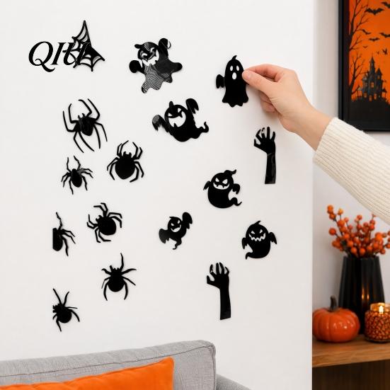 Easy to Clean Wall Murals Halloween 3D Stickers, Self-adhesive Peel And Stick PVC Waterproof Stickers Ghost/Bat/Spider Decals for Home Party