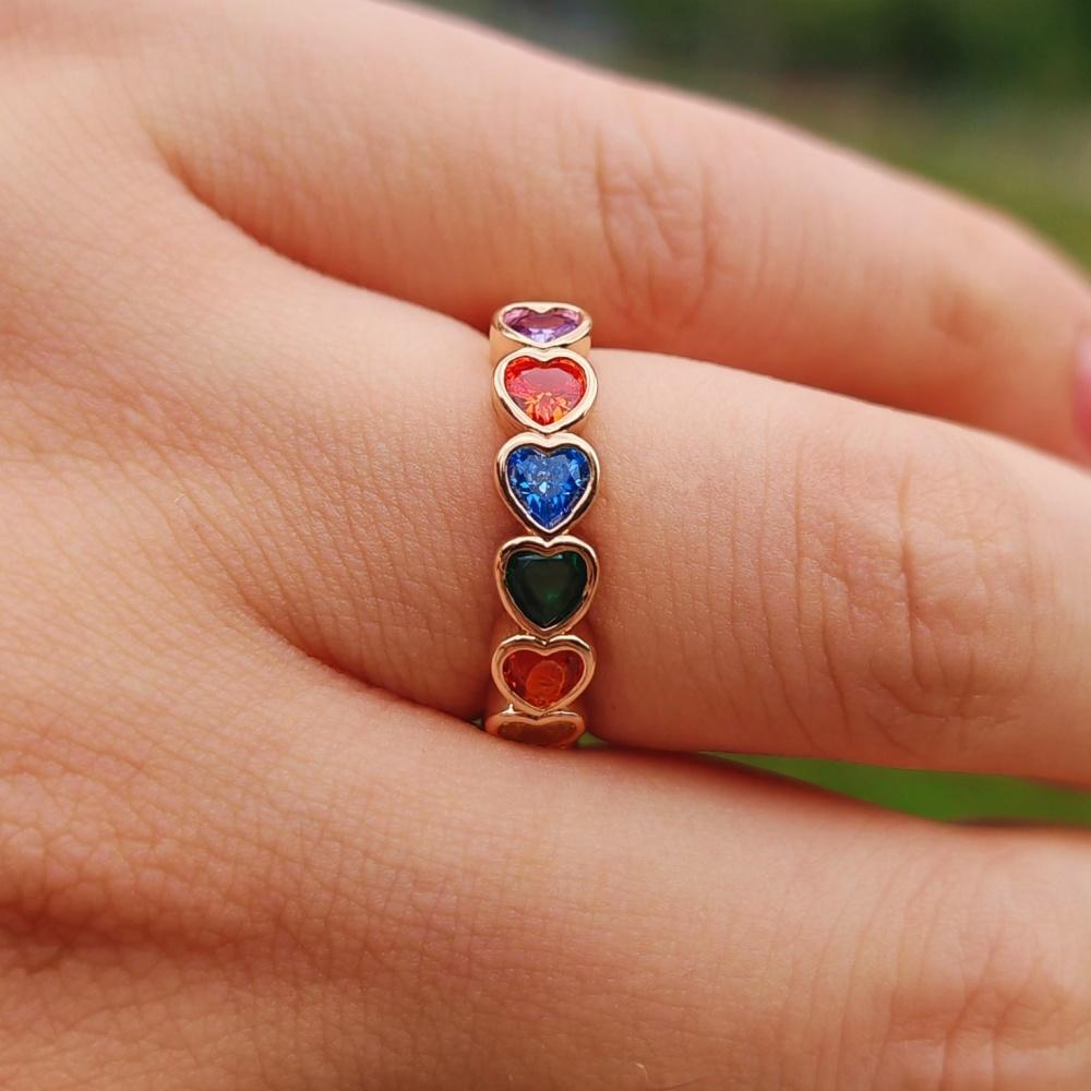 Fashion Colorful Zircon Heart Shape Opening Adjustable Rings for Women Ring Jewelry Wedding Party Accessories