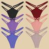 FINETOO 6Pcs Cotton Double Belts Underwear Women Sexy Metal Ring Thongs Low Waist Erotic Lingerie Breathable Comfort Intimates
