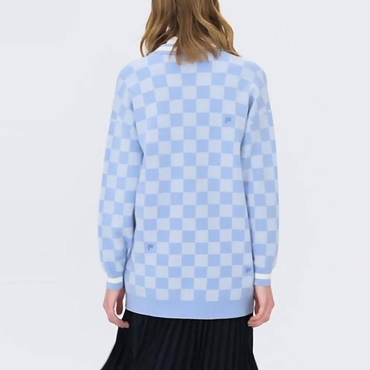 Fila Logo Jacquard Checkered Sports Knit Top Women Tops Cloud-Blue F11W211407FLB