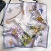 100% Mulberry Silk Scarf Women Square Floral Print Neck Hairband Wrist Shawls Wraps Foulard Scarves Pashmina Neckerchief Female