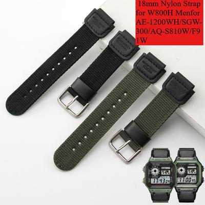 18 мм нейлоновый холщовый спортивный ремешок для часов для Casio SHOCK W800H для мужчин для AE-1200WH/SGW-300/AQ-S810W/F91W выпуклый мужской женский браслет-ремешок