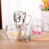 Floral Dry Flowers Cup Simple Heat Resistant Double Wall Glass Cup INS Trends High Borosilicate Glass Tea Coffee Cups