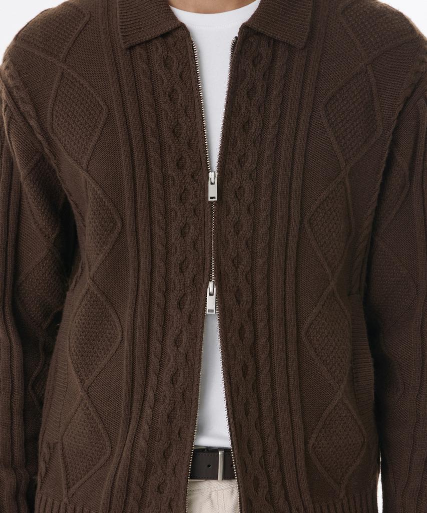 MUSINSA STANDARD Aran Cable Collared Knit Zip-Up [Brown]