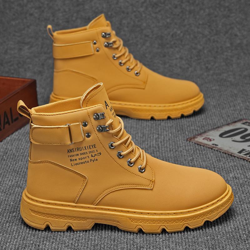 Martin Boots Men's 2024 Autumn Men's Shoes New High-top Tooling Shoes Men's Korean Version Thick-soled Men's Casual Short Boots Leather Boots