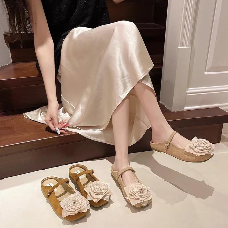 Летние женские тапочки One Kick Suede Flowers Shoes для женщин, универсальные, для повседневных поездок на работу, мягкая подошва, новые Zapatillas De Mujer
