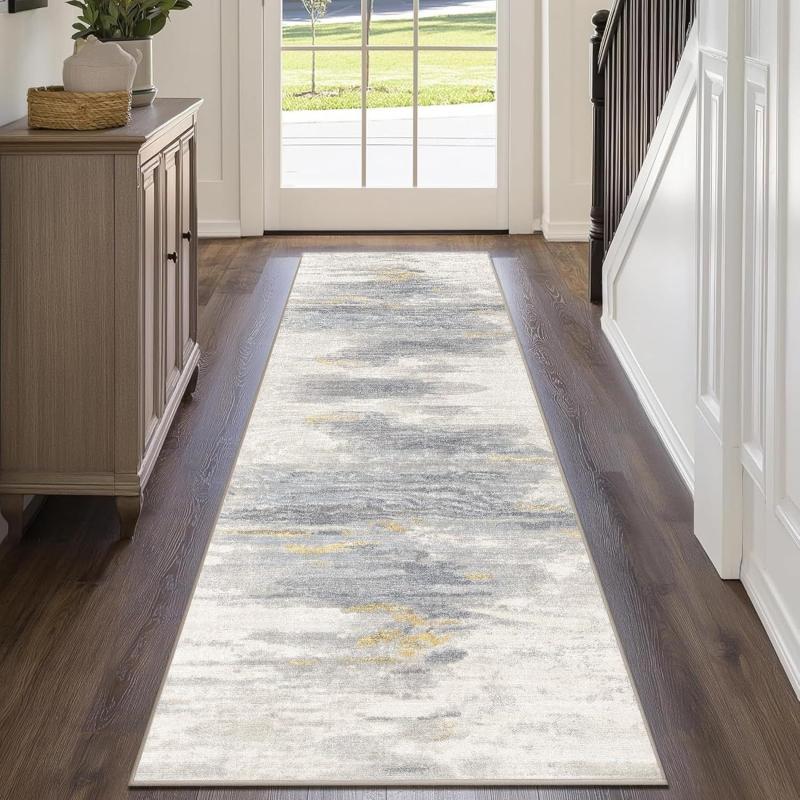 Modern Geometric Striped Runner Rug Machine Washable and Non-Slip Kitchen Mat Hallway Living Room Carpet Home Decoration