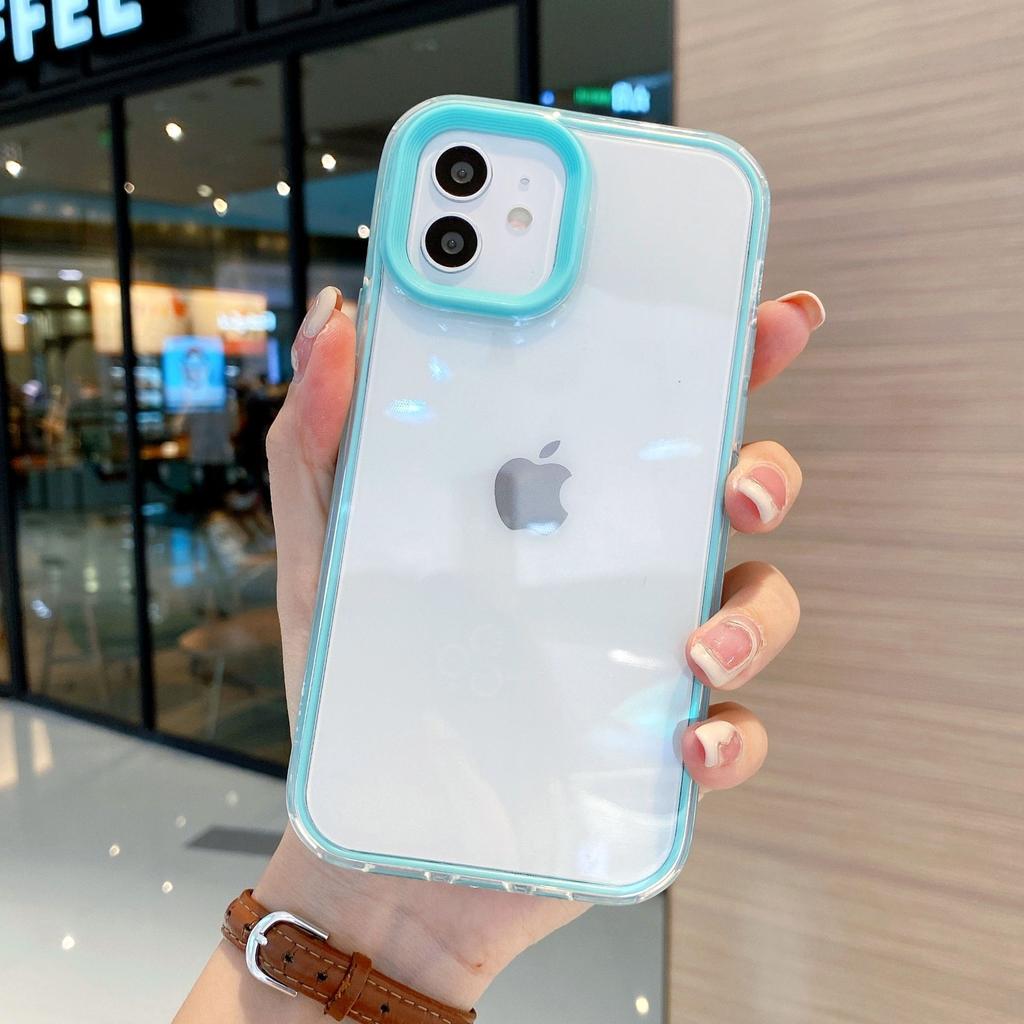 Transparent Three-in-One Compatible with iPhone 16/15 Pro Max Apple 14 Phone Case 13/12 Candy Color Frame 17