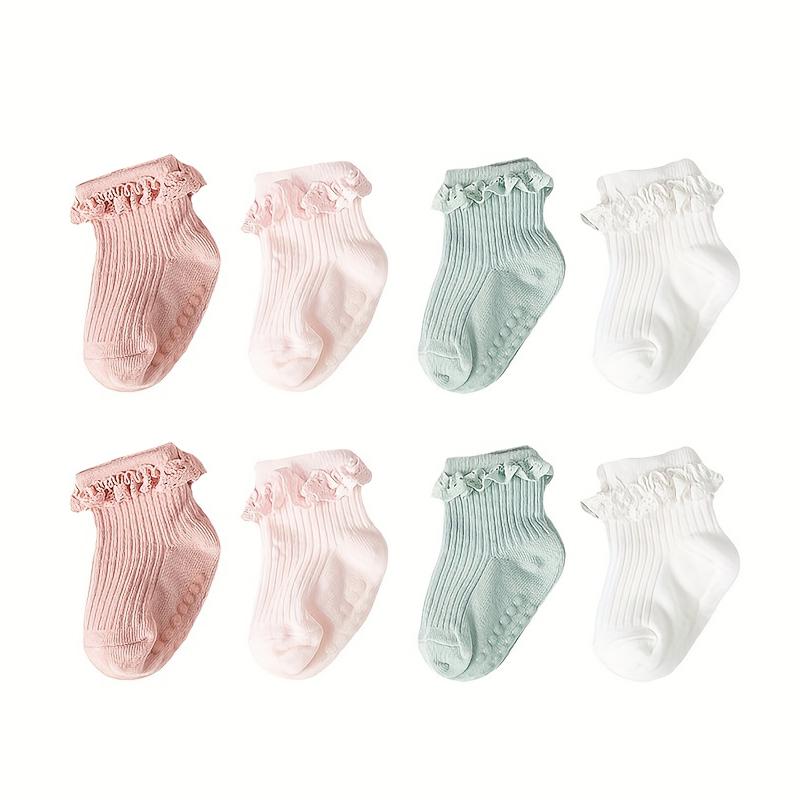 1 пара детских нескользящих хлопчатобумажных носков для младенцев и маленьких детей в возрасте от 0 до 6 месяцев, однотонные кружевные носки для девочек, детские напольные носки