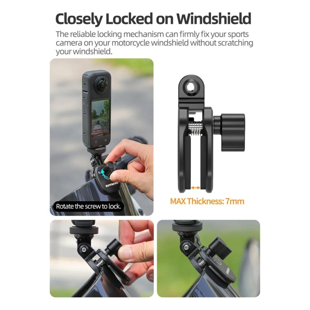 Aluminum Alloy Motorcycle Windshield Clip Mount Holder Camera Bracket Universal Motorbike Accessory For GoPro DJI OSMO Insta360 Sports Action Camera